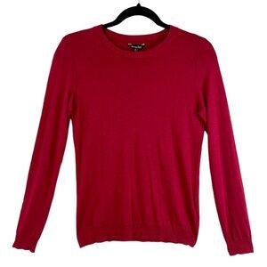 Massimo Dutti Silk Blend Crewneck, Long Sleeve Semi Sheer Pullover, Red, Small